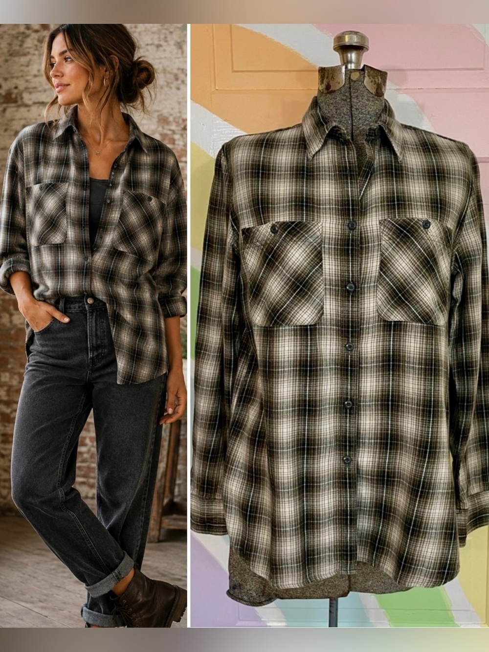 Denim & Supply Ralph Lauren Gray Plaid Flannel Utility Button Up Shirt Sz M 💚🎀